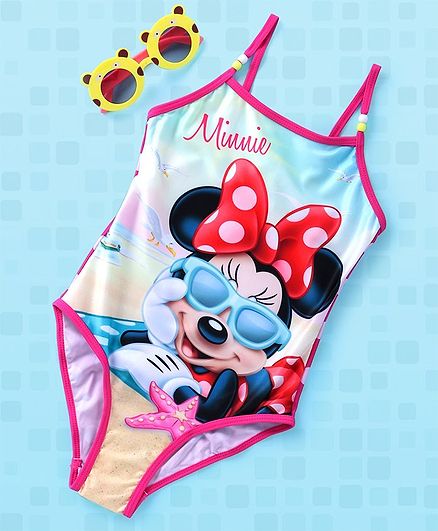 Disney V Cut Swimsuit Minnie Print - Pink Multi Colour
