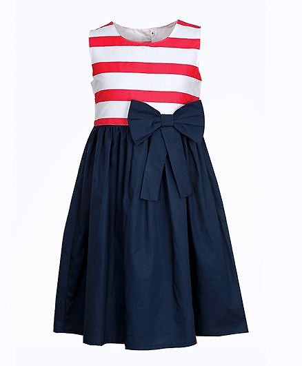 Bella Moda Striped Dress With Bow Design - Blue