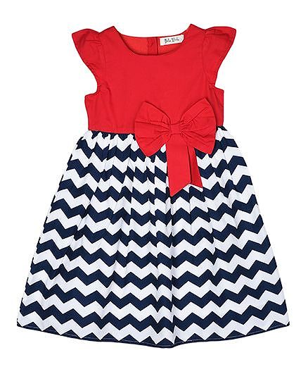 Bella Moda Chevron Printed Dress With Bow Design - Blue