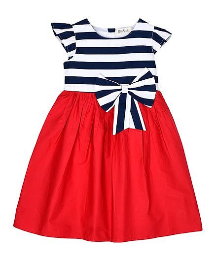 Bella Moda Striped Dress With Bow Design - Red