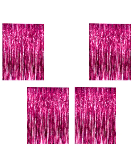 Party Propz Decorative Foil Fringe Party Curtain Metallic Pink - Pack Of 4