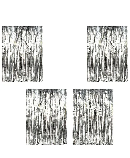 Party Propz Decorative Foil Fringe Party Curtain Metallic Silver - Pack Of 4