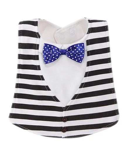 Little Hip Boutique Bow Trim Stripe Bib - Black & White