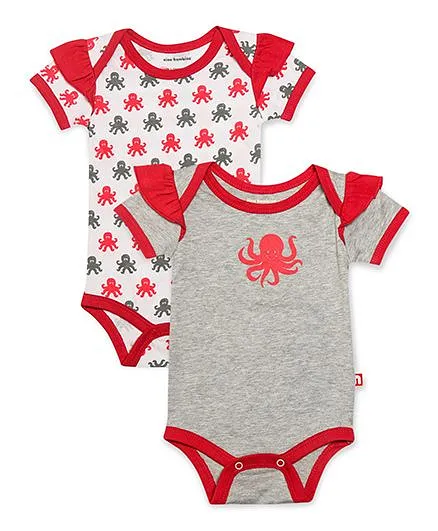 Nino Bambino Star Octopus Print Set Of 2 Onesie - Red & Grey