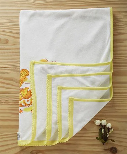 Tinycare Towel Teddy Print - White Yellow