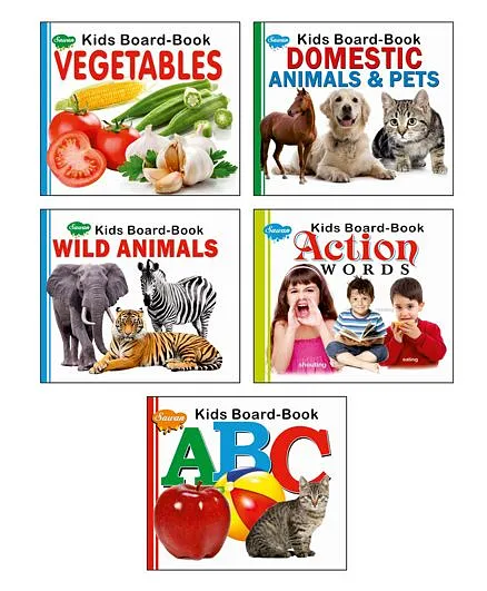 Sawan Vegetables Domestic Animals Wild Animals Action Words Alphabets Board Books Set of 5 - English