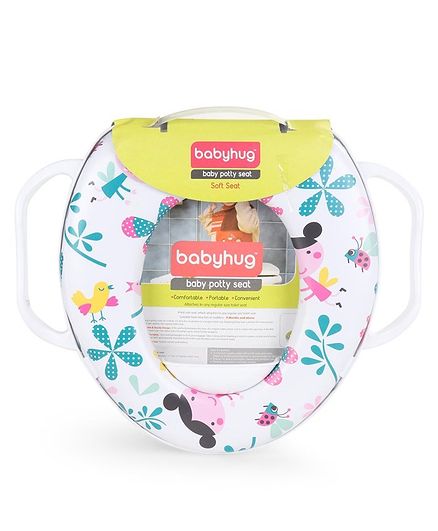Babyhug Soft Potty Seat With Handle Leaf Print- White