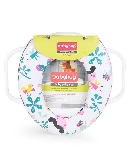 Babyhug Soft Potty Seat With Handle Leaf Print- White