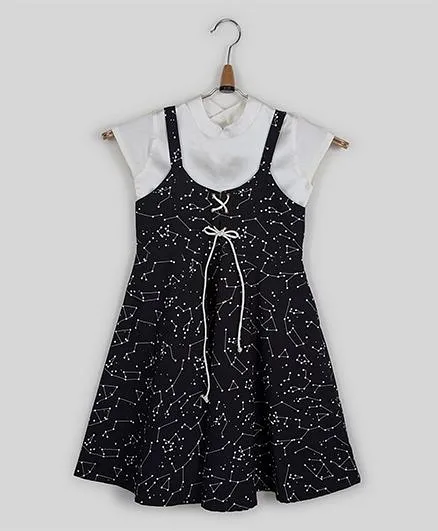 Silverthread Printed Dungaree Dress With Top - Black