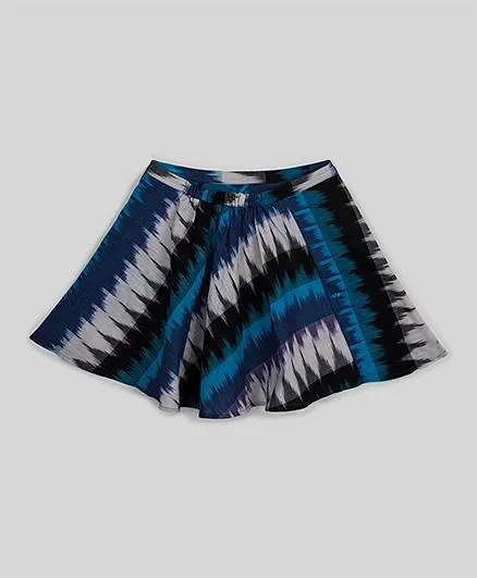 Silverthread Ikkat Print Skirt - Blue