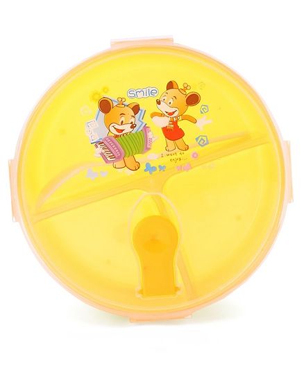 Circular Lunch Box With Spoon Animal Print (Color & Style May Vary)