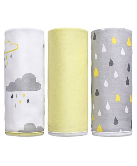 Babyhug Interlock Cotton Wrapper Pack of 3 - Yellow & Grey