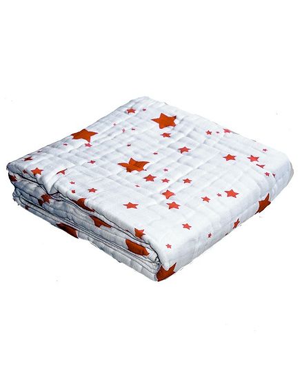 Chotto Dreamy Tales Cotton Muslin Baby Blanket Star Print - Blue & Red