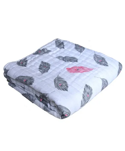 Chotto Dreamy Tales Cotton Muslin Baby Blanket Leaf Print - White & Grey