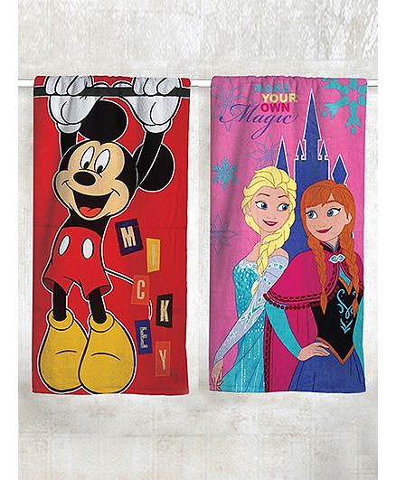 Disney Frozen & Mickey Mouse Printed Bath Pack of 2 - Pink Red