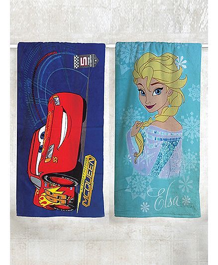Disney Frozen & Cars Printed Bath Pack of 2 - Royal Blue Red