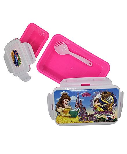 Funcart Beauty & the Beast Lunch Box With Fork Spoon - Pink & White