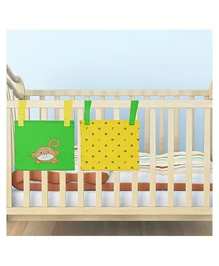 Kadam Baby 2 Bed Pockets Monkey Embroidery - Yellow Green