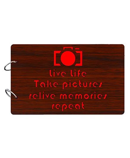 Studio Shubham Live Life Take Pictures Relieve Memories Wooden Scrap Book - Dark Brown