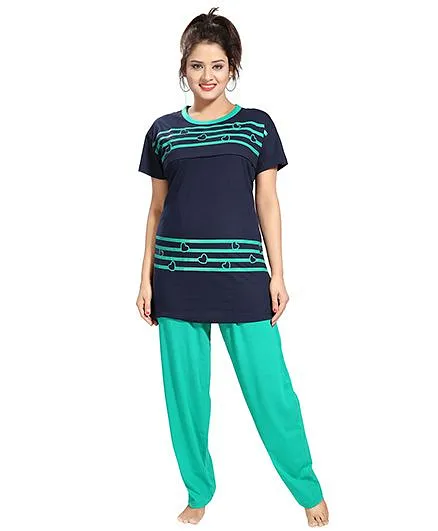 Fabme Maternity Nursing Feeding Night Suit - Navy Blue