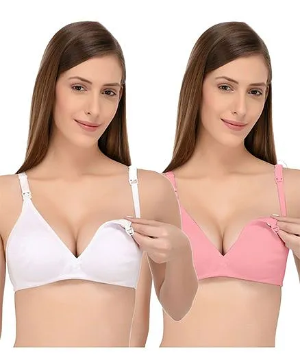 Fabme Nursing Maternity Feeding Seamless Bra Pack Of 2 - Pink & White