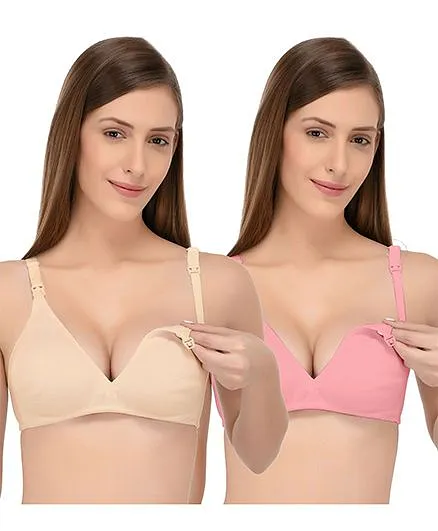 Fabme Nursing Maternity Feeding Seamless Bra Pack Of 2 - Beige And Pink