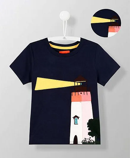Cherry Crumble by Nitt Hyman Lighthouse Applique Tee - Navy Blue