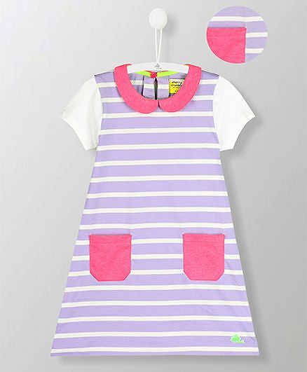 Cherry Crumble by Nitt Hyman Peter Pan Collar Striped Dress - Light Purple