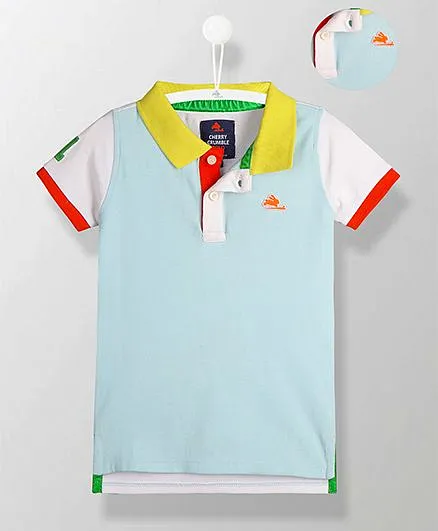 Cherry Crumble by Nitt Hyman Casual Pique Polo Tee - Blue & White
