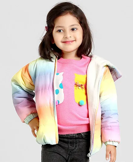 Babyhug Full Sleeves Hooded Jacket With Fleece Lining Inside - Multi Colour
