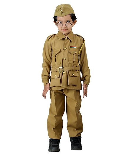 BookMyCostume Subhash Chandra Bose Freedom Fighter Fancy Dress Costume - Khaki