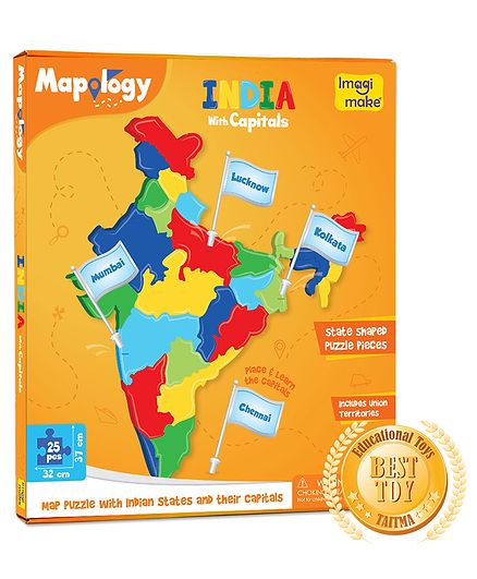 Imagi Make Mapology India With Capitals Jigsaw Puzzle Multi Color - 24 pieces