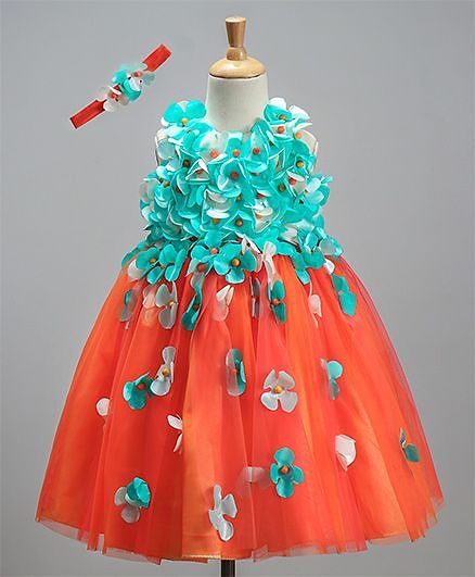 Li&Li Boutique Dual Color Flower Work Dress - Blue & Orange