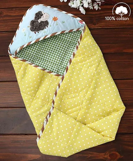 Babyhug Premium Cotton Hooded Wrapper Farm Theme - Yellow