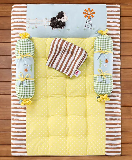 Babyhug Premium Cotton Bedding Set Farm Theme Pack of 4 - Yellow