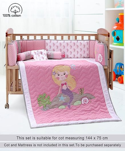 Babyhug Premium Crib Bedding Set Seahorse Theme Large Pack of 6 - Pink