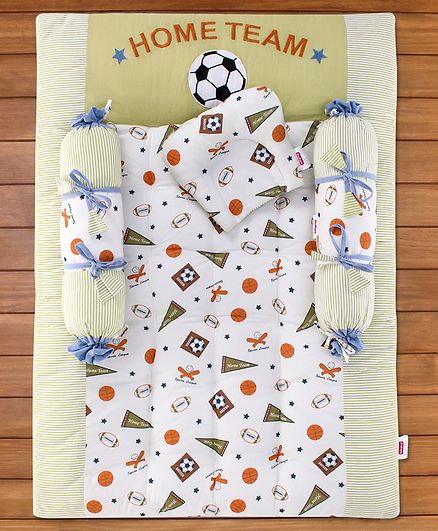Babyhug Premium Cotton Bedding Set Sports Theme Pack of 4 - Cream