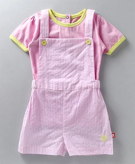 Nino Bambino Solid Top & Dungaree Set - Pink