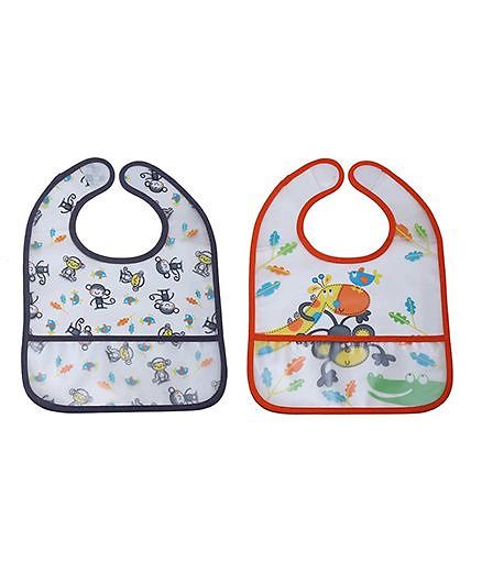 Little Hip Boutique Monkey & Giraffe Bibs Set - Orange & Grey