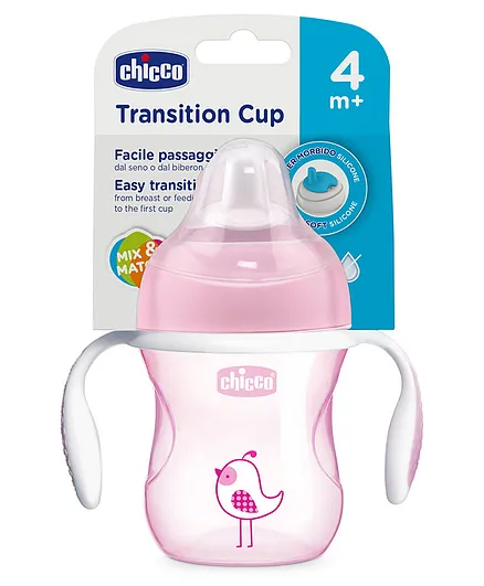 Chicco Transition Cup With Soft Silicone Spout Pink - 200 ml (Print May Vary)