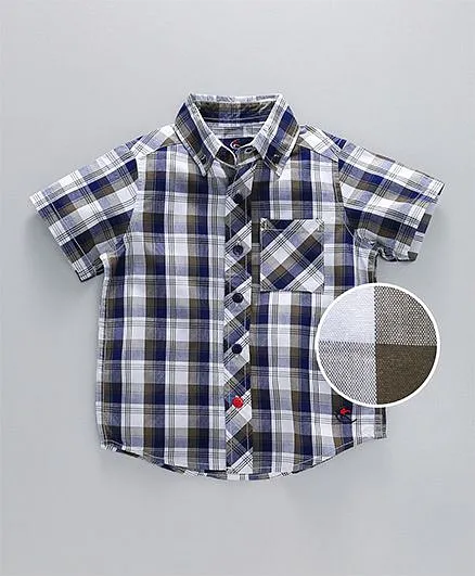 Kiddopanti Half Sleeve Causal Check Shirt - Olive Green