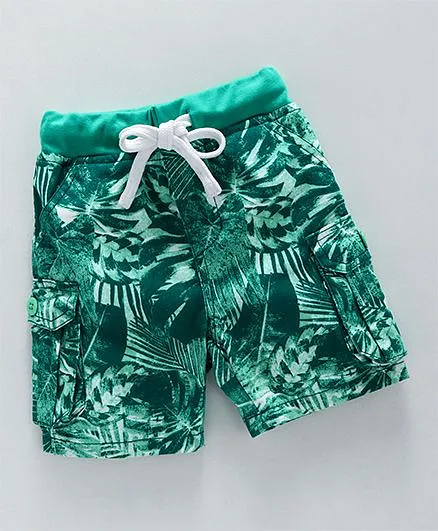 Kiddopanti Leaf Print Cargo Shorts - Green