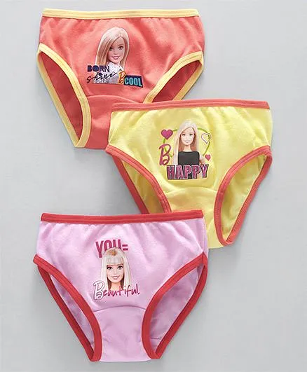 Red Rose Panties Barbie Print Pack Of 3 - Peach Yellow Pink