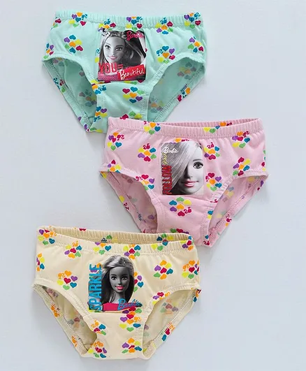 Red Rose Panties Barbie & Heart Print Pack Of 3 - Pink Cream Blue