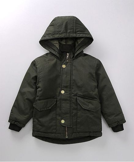 Babyoye Full Sleeves Hooded Jacket - Dark Olive Green