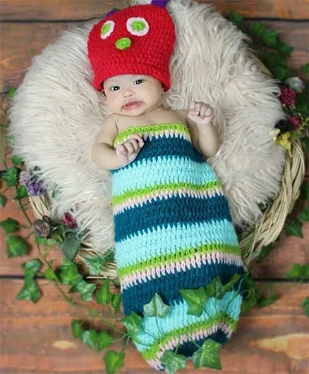 Babymoon Caterpillar Designer New Born Baby Photography Props Set of 2 - Red Blue