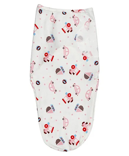 Babymoon Organic 100% Cotton Swaddle Wrapper Vehicle Print - White