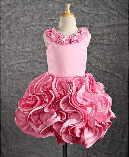 Bluebell Sleeveless Party Wear Frock Rose Flared Dress - Pink