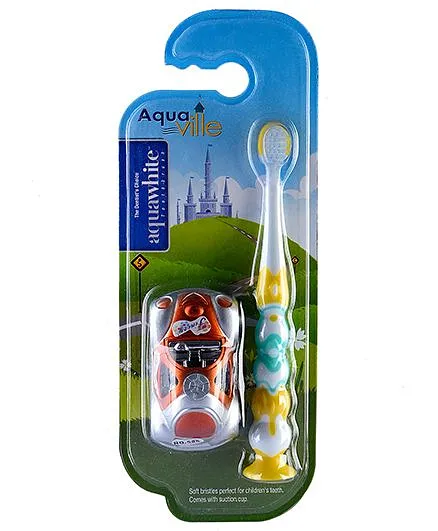 aquawhite Aqua Ville Ultra Soft Toothbrush With Car Toy - Yellow