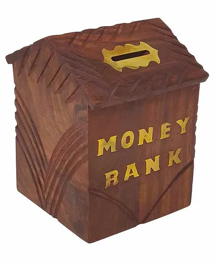 Desi Karigar Wooden Hut Shaped Money Bank - Brown
